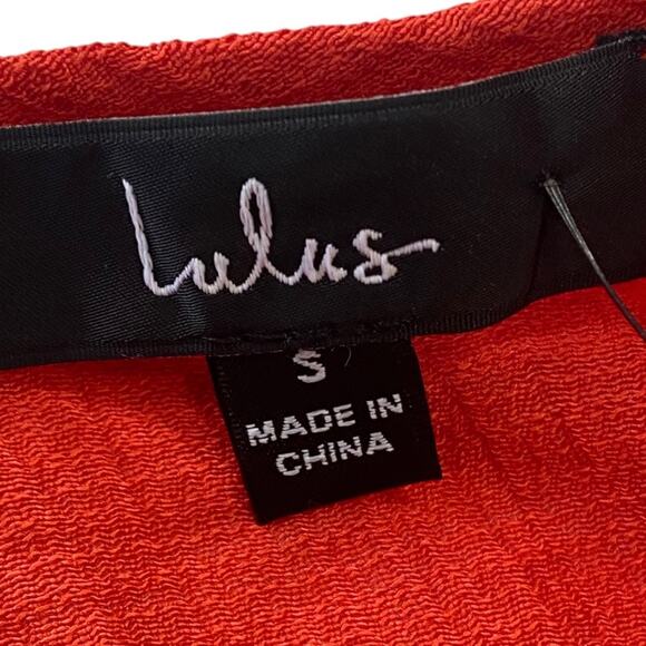 Lulus Sophisticated Sweetheart Red Orange Pleated Puff Sleeve Top NEW Size SMALL - Picture 6 of 11